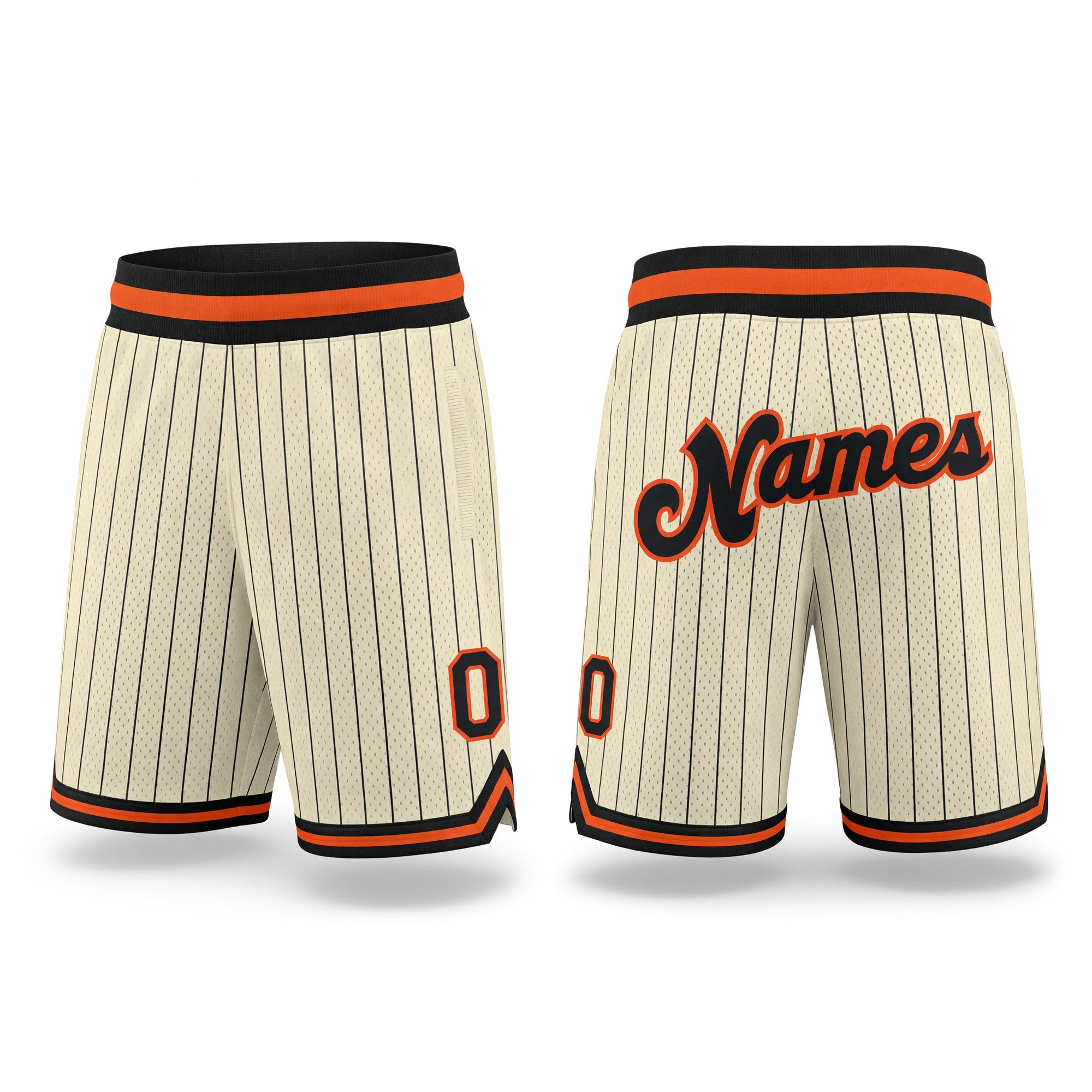Custom Cream Black Pinstripe Black-Orange Authentic Basketball Shorts