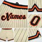 Custom Cream Black Pinstripe Black-Orange Authentic Basketball Shorts detail