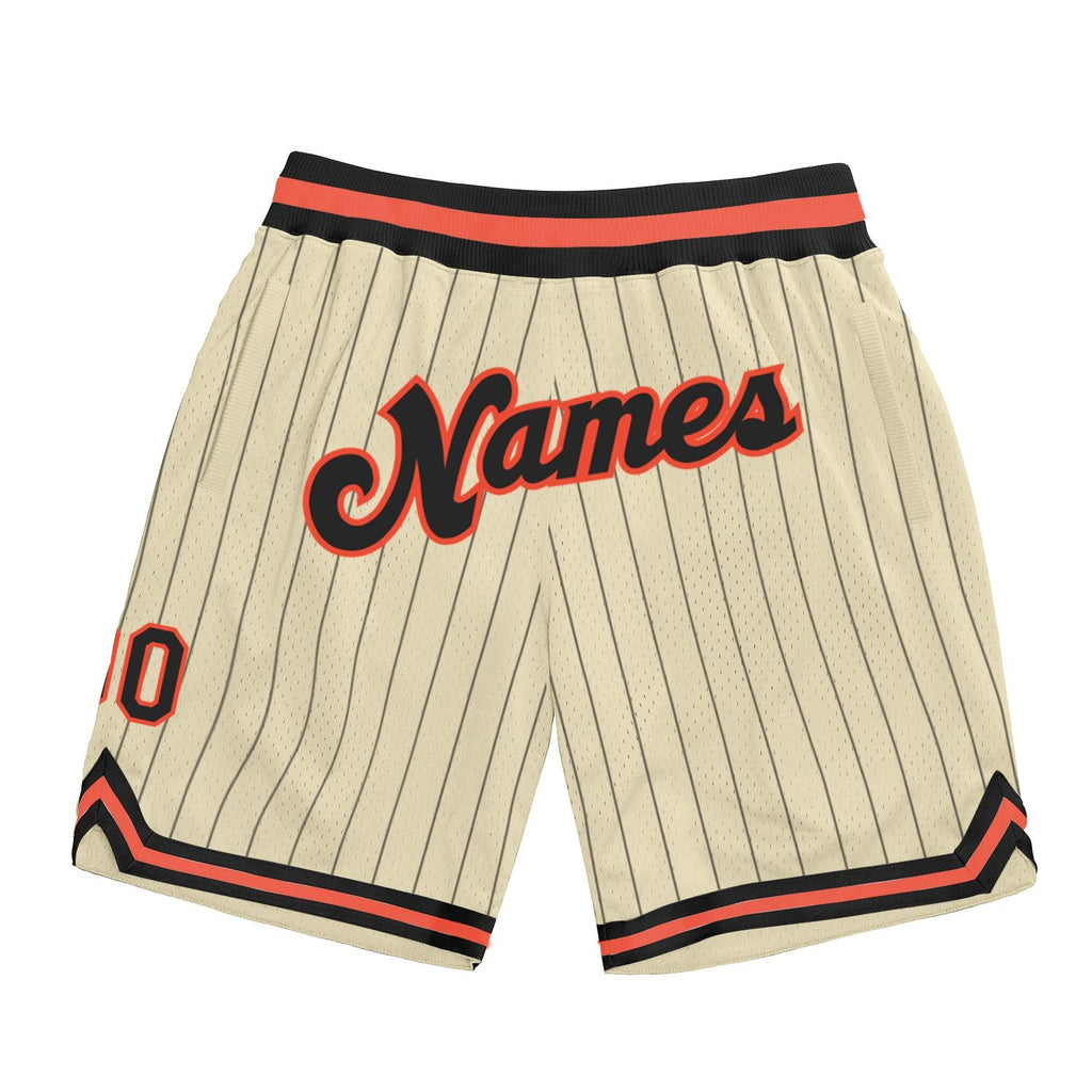 Custom Cream Black Pinstripe Black-Orange Authentic Basketball Shorts photo 1