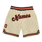Custom Cream Black Pinstripe Black-Orange Authentic Basketball Shorts photo 1