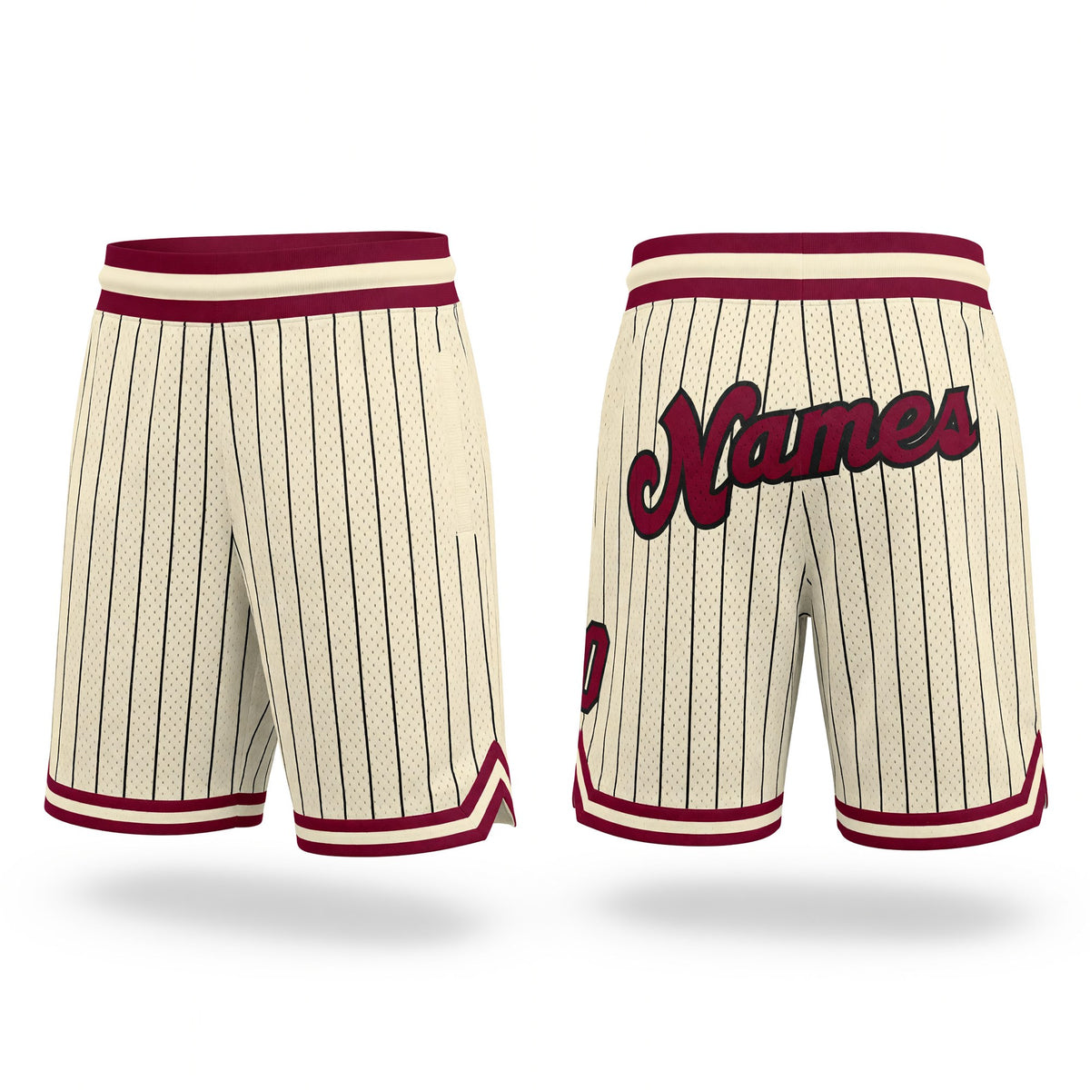 Custom Cream Black Pinstripe Maroon-Black Authentic Basketball Shorts