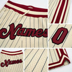 Custom Cream Black Pinstripe Maroon-Black Authentic Basketball Shorts detail