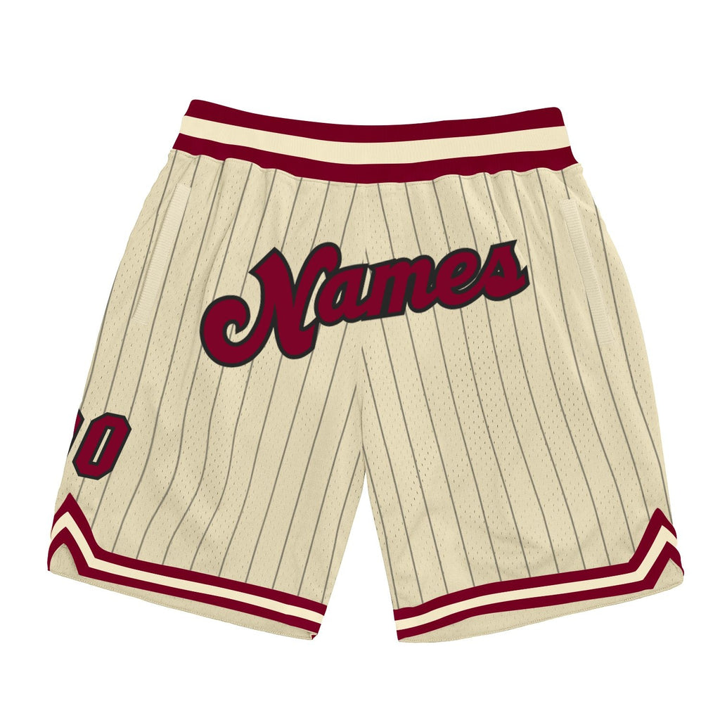 Custom Cream Black Pinstripe Maroon-Black Authentic Basketball Shorts photo 1