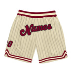 Custom Cream Black Pinstripe Maroon-Black Authentic Basketball Shorts photo 1