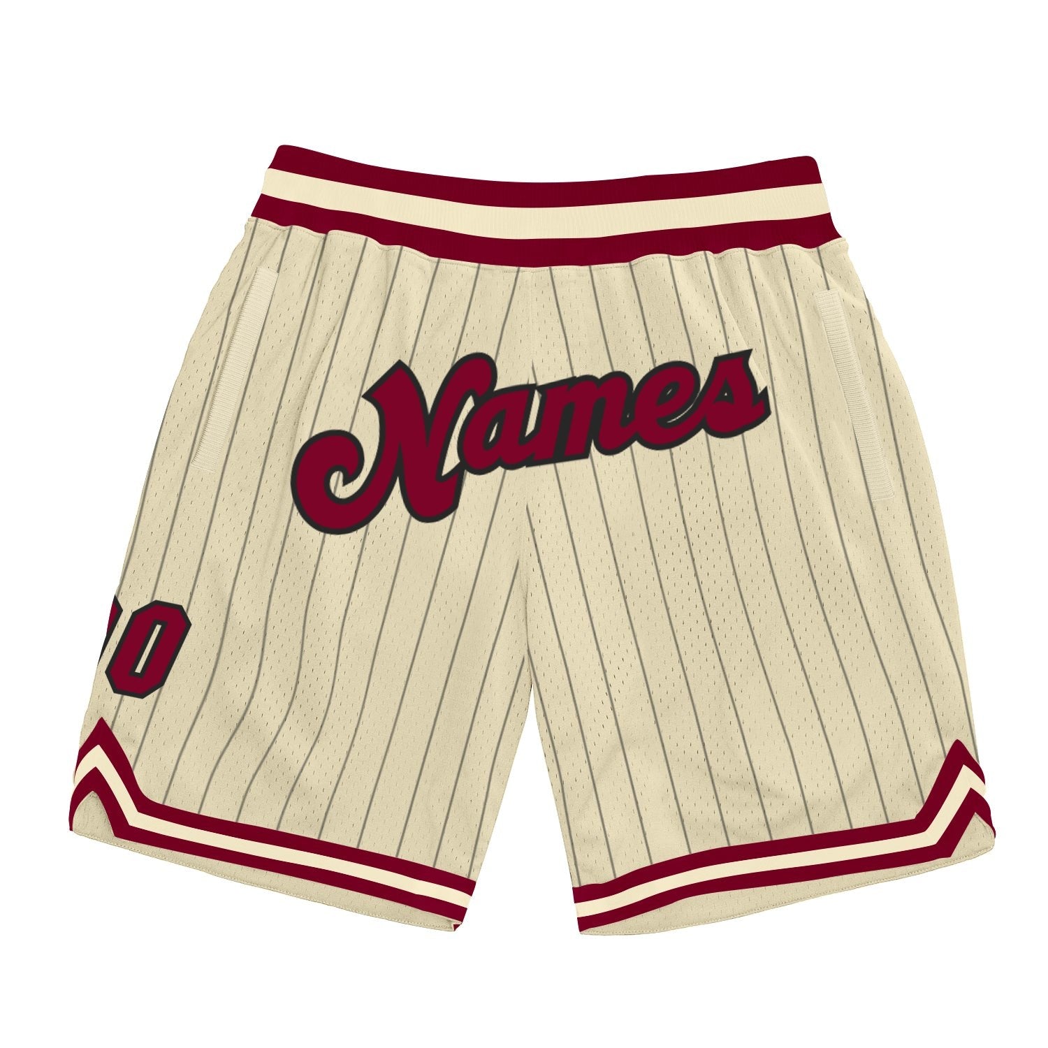 Custom Cream Black Pinstripe Maroon-Black Authentic Basketball Shorts photo 1