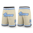Custom Cream Black Pinstripe Light Blue-White Authentic Basketball Shorts