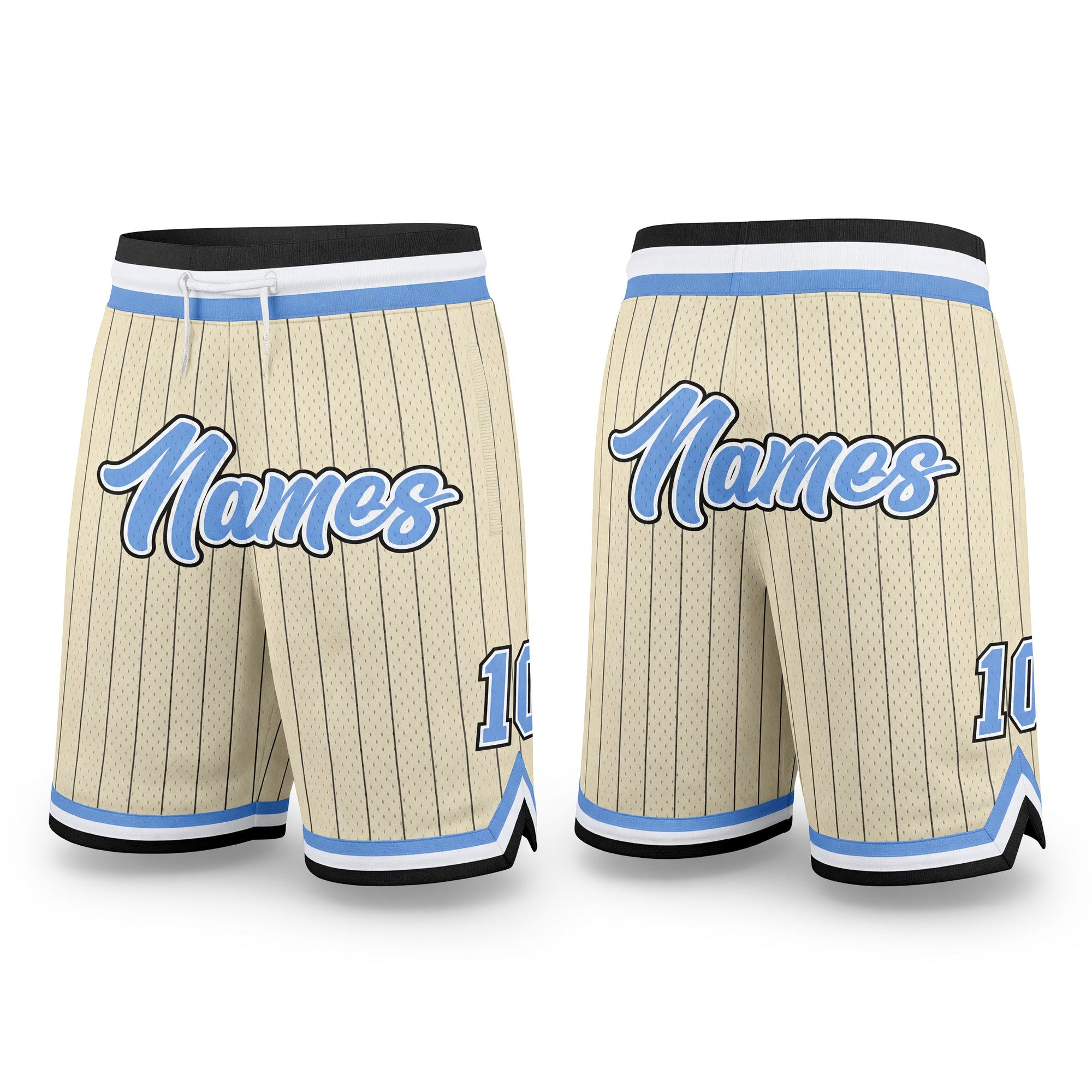 Custom Cream Black Pinstripe Light Blue-White Authentic Basketball Shorts