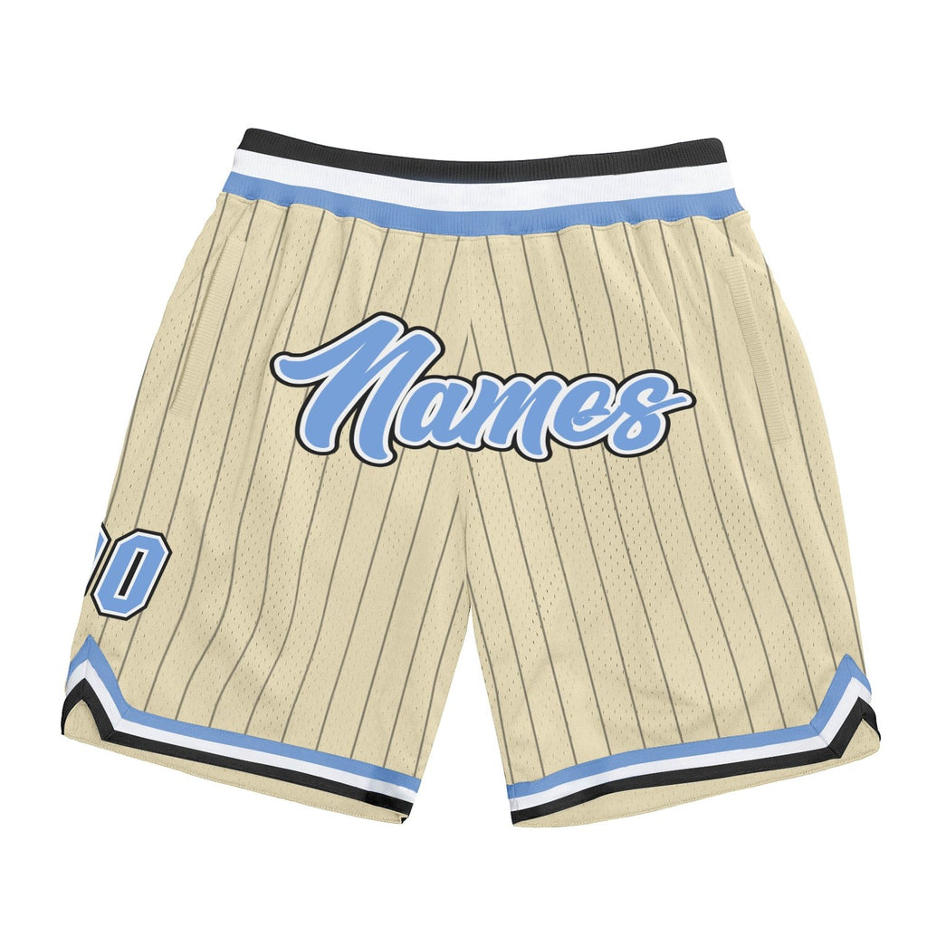 Custom Cream Black Pinstripe Light Blue-White Authentic Basketball Shorts photo 1
