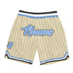 Custom Cream Black Pinstripe Light Blue-White Authentic Basketball Shorts photo 1