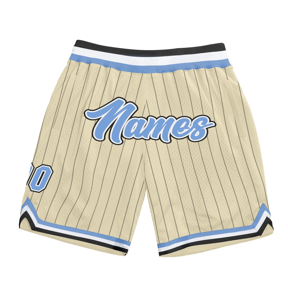Custom Cream Black Pinstripe Light Blue-White Authentic Basketball Shorts photo 1