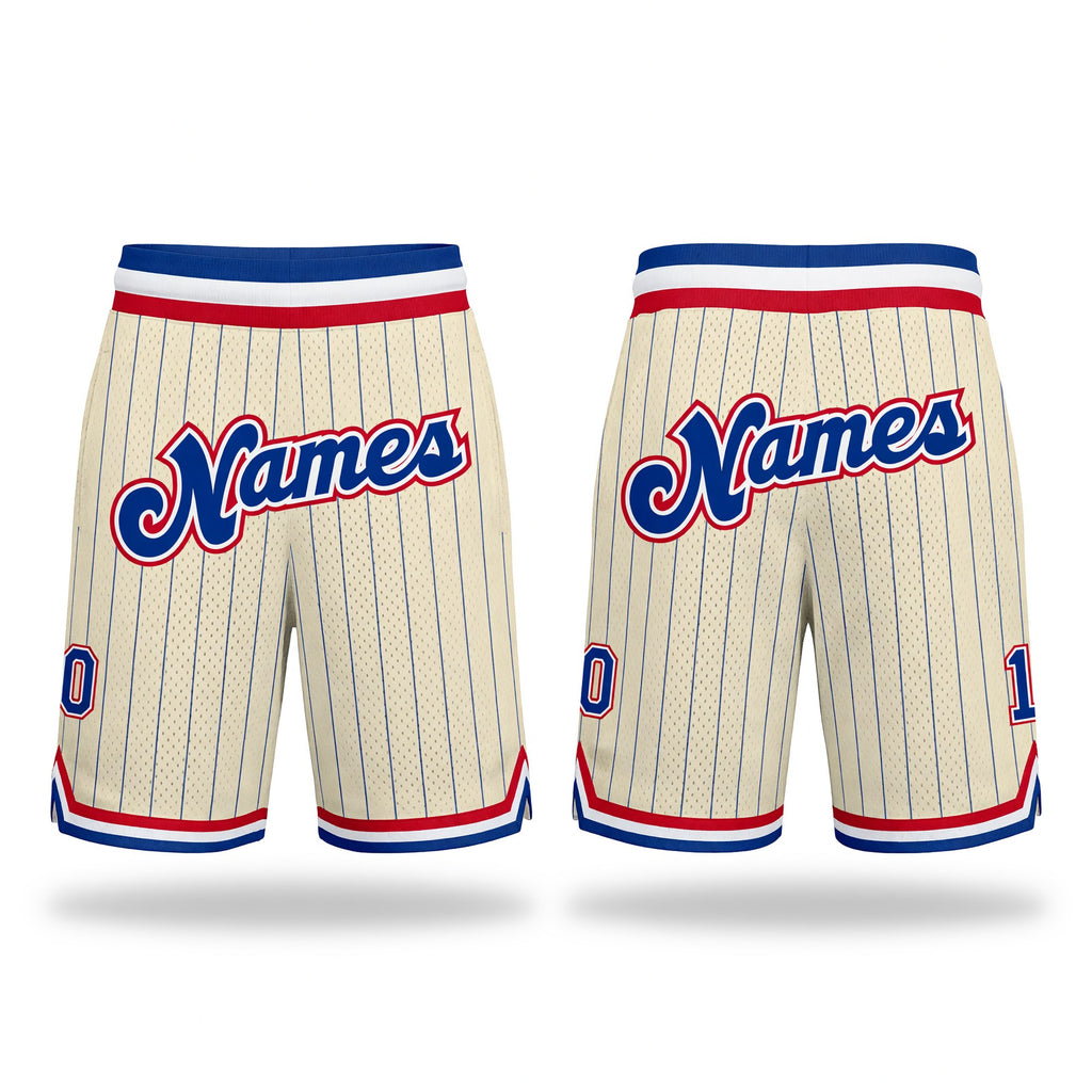 Custom Cream Royal Pinstripe Royal-Red Authentic Basketball Shorts