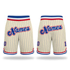 Custom Cream Royal Pinstripe Royal-Red Authentic Basketball Shorts