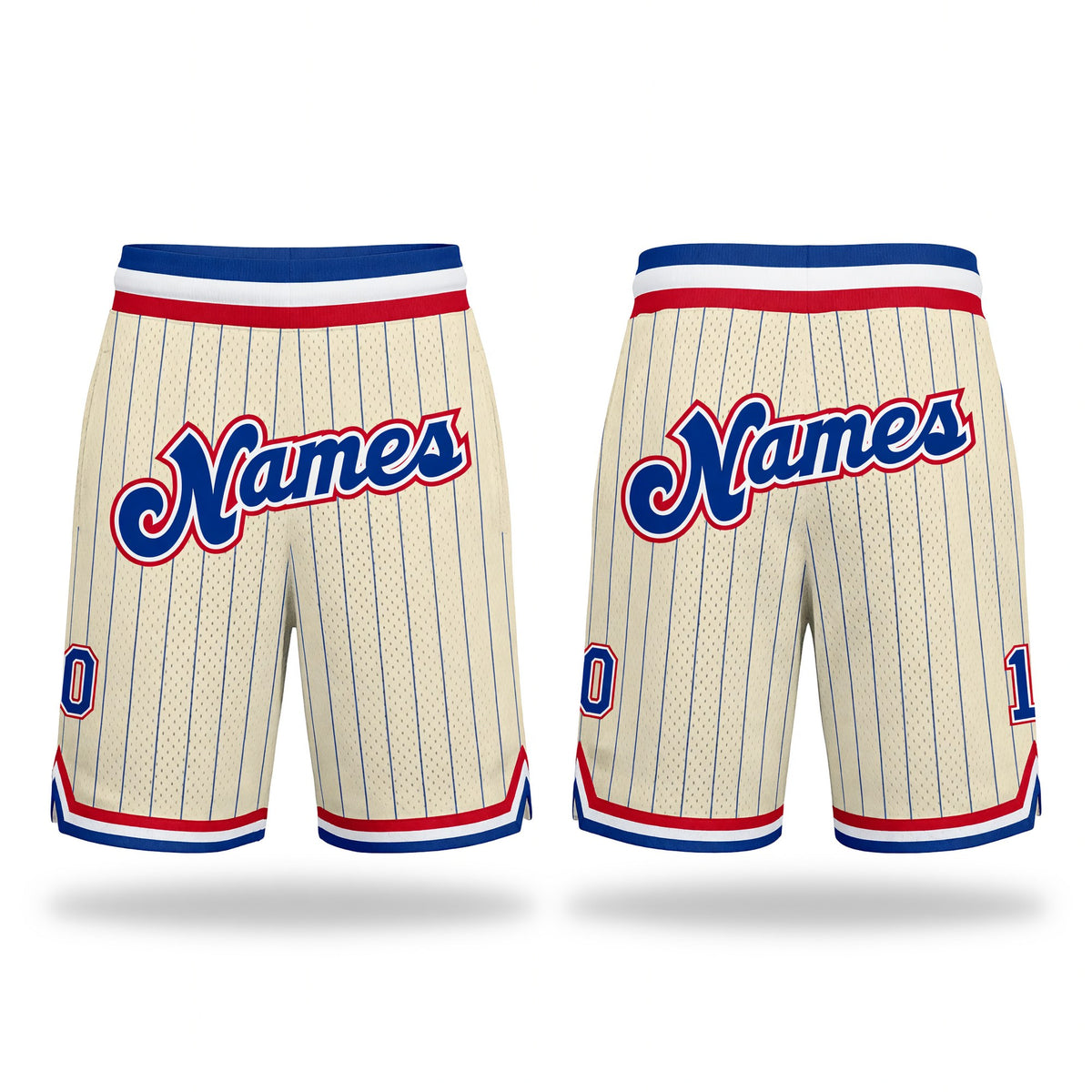 Custom Cream Royal Pinstripe Royal-Red Authentic Basketball Shorts