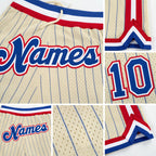 Custom Cream Royal Pinstripe Royal-Red Authentic Basketball Shorts detail