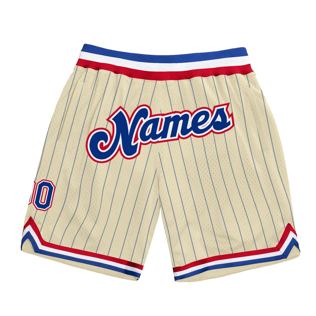 Custom Cream Royal Pinstripe Royal-Red Authentic Basketball Shorts photo 1