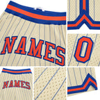 Custom Cream Royal Pinstripe Orange-Royal Authentic Basketball Shorts detail