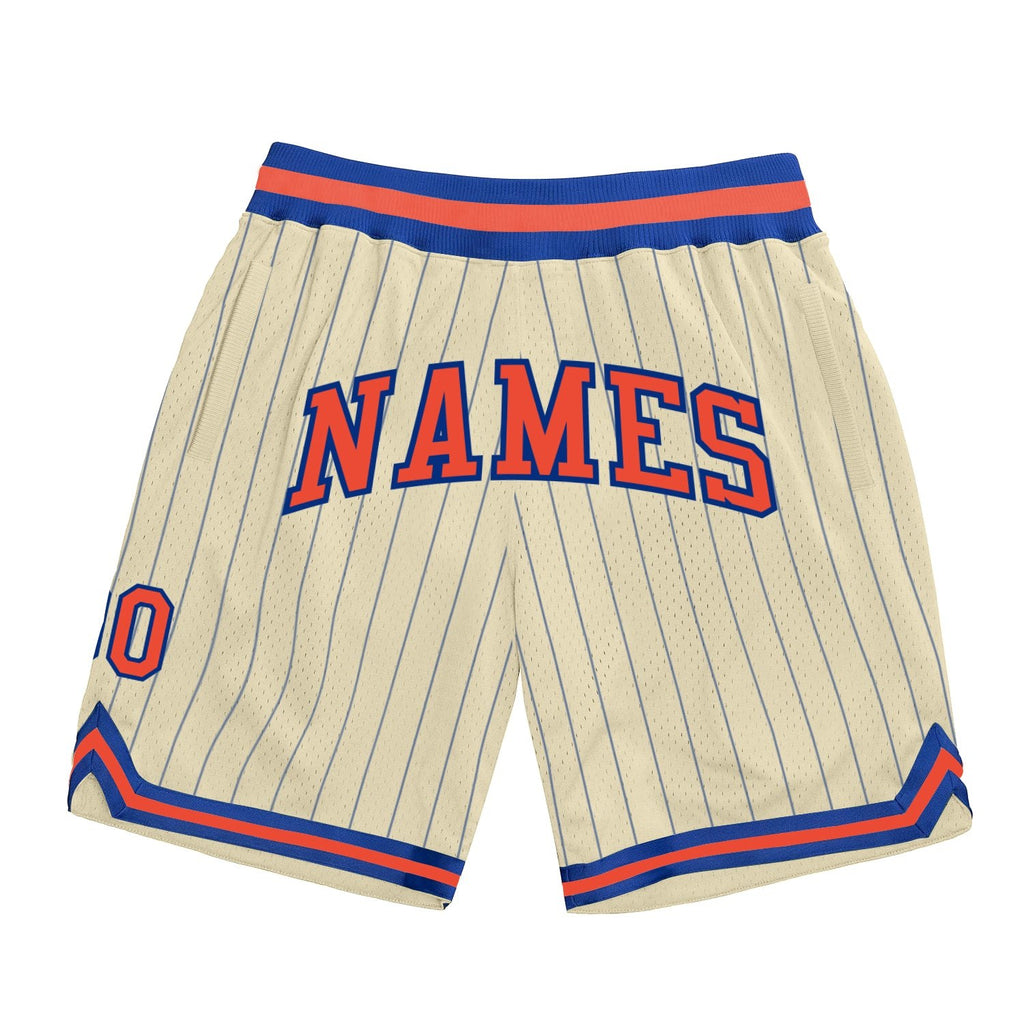 Custom Cream Royal Pinstripe Orange-Royal Authentic Basketball Shorts photo 1