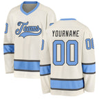 Custom Cream Light Blue-Steel Gray Hockey Jersey