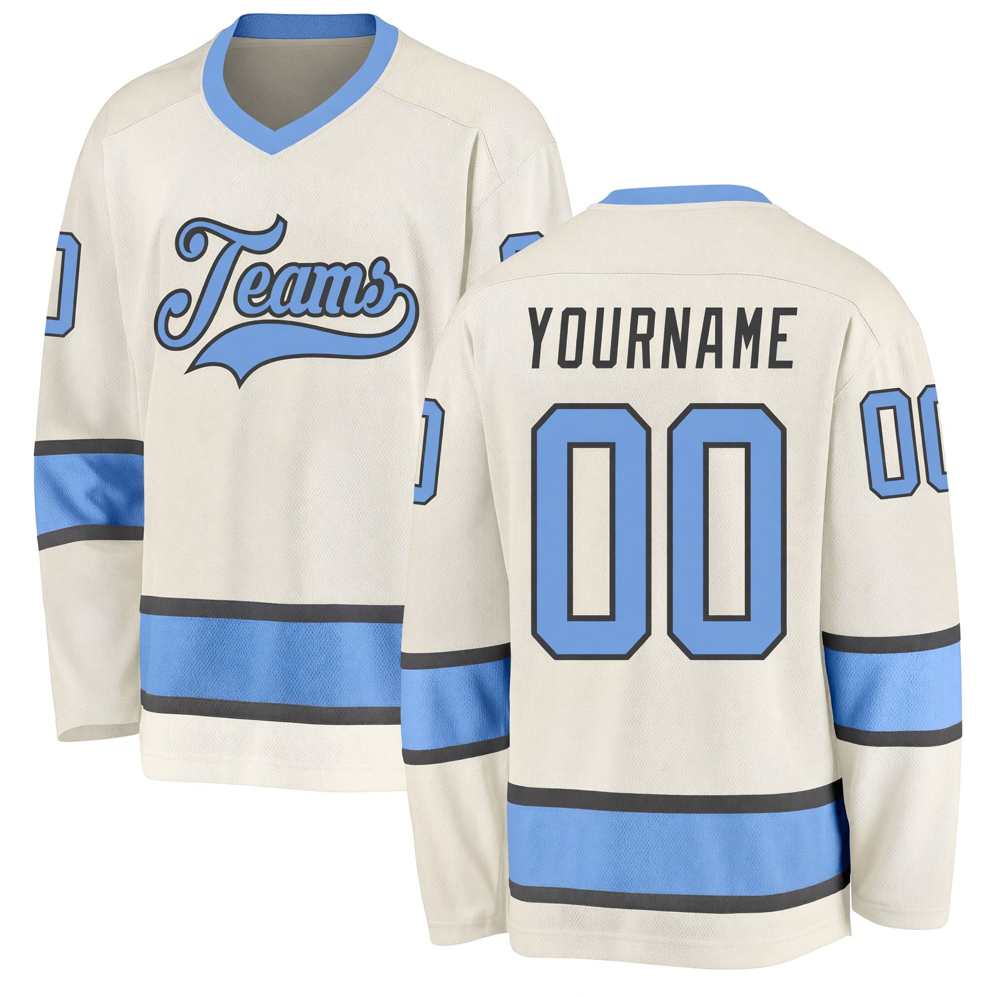 Custom Cream Light Blue-Steel Gray Hockey Jersey
