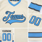 Custom Cream Light Blue-Steel Gray Hockey Jersey detail