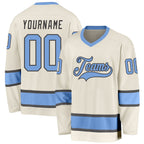Custom Cream Light Blue-Steel Gray Hockey Jersey photo 1