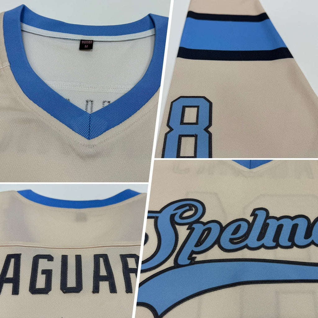 Custom Cream Light Blue-Steel Gray Hockey Jersey photo 2