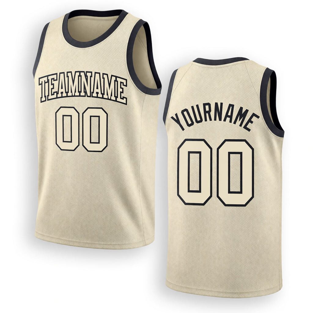 Custom Cream Cream-Black Authentic Throwback Basketball Jersey