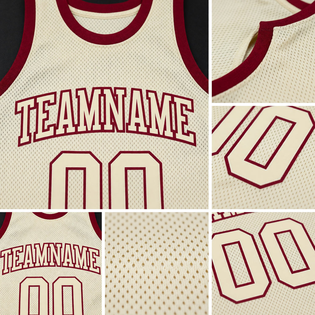 Custom Cream Cream-Maroon Authentic Throwback Basketball Jersey detail