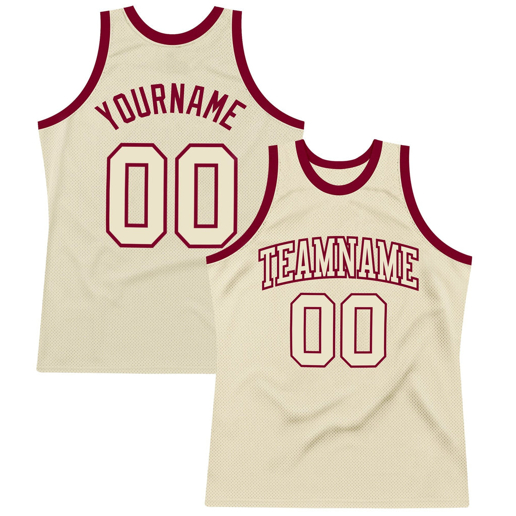 Custom Cream Cream-Maroon Authentic Throwback Basketball Jersey photo 1