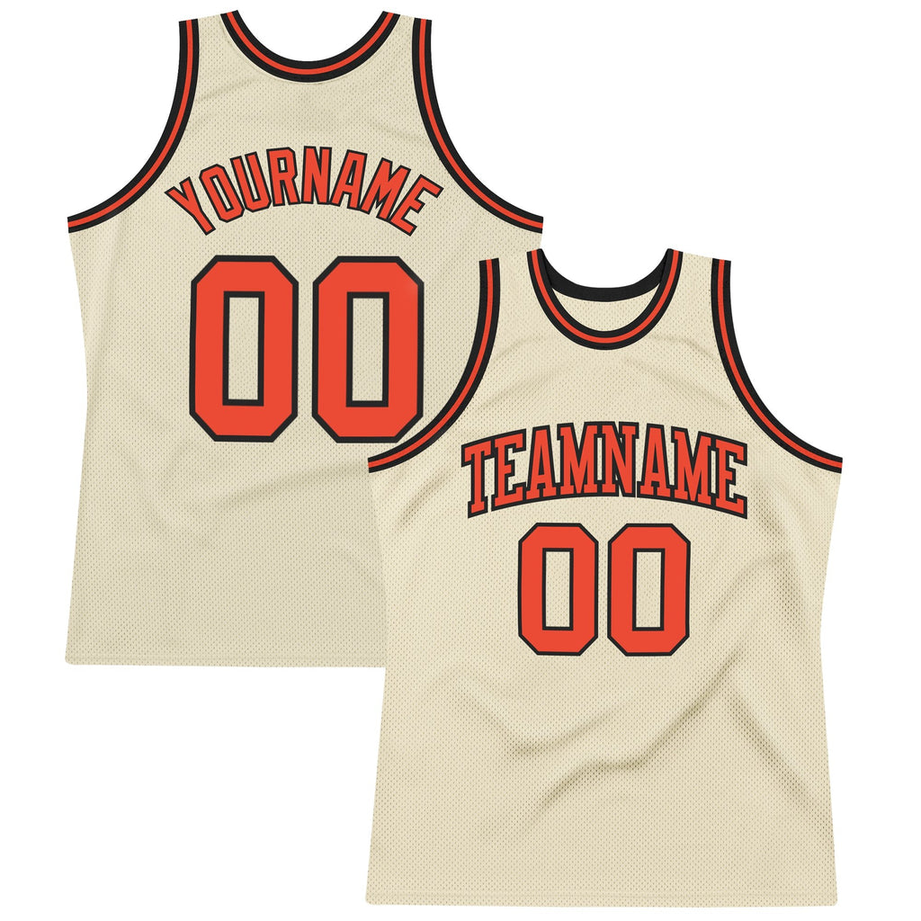 Custom Cream Orange-Black Authentic Throwback Basketball Jersey photo 1