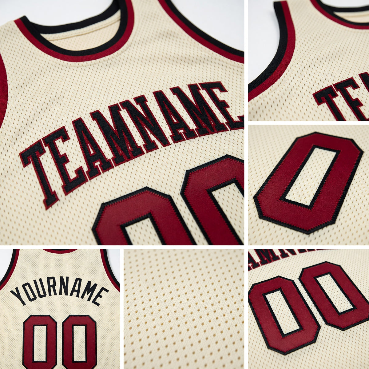 Custom Cream Maroon-Black Authentic Throwback Basketball Jersey detail
