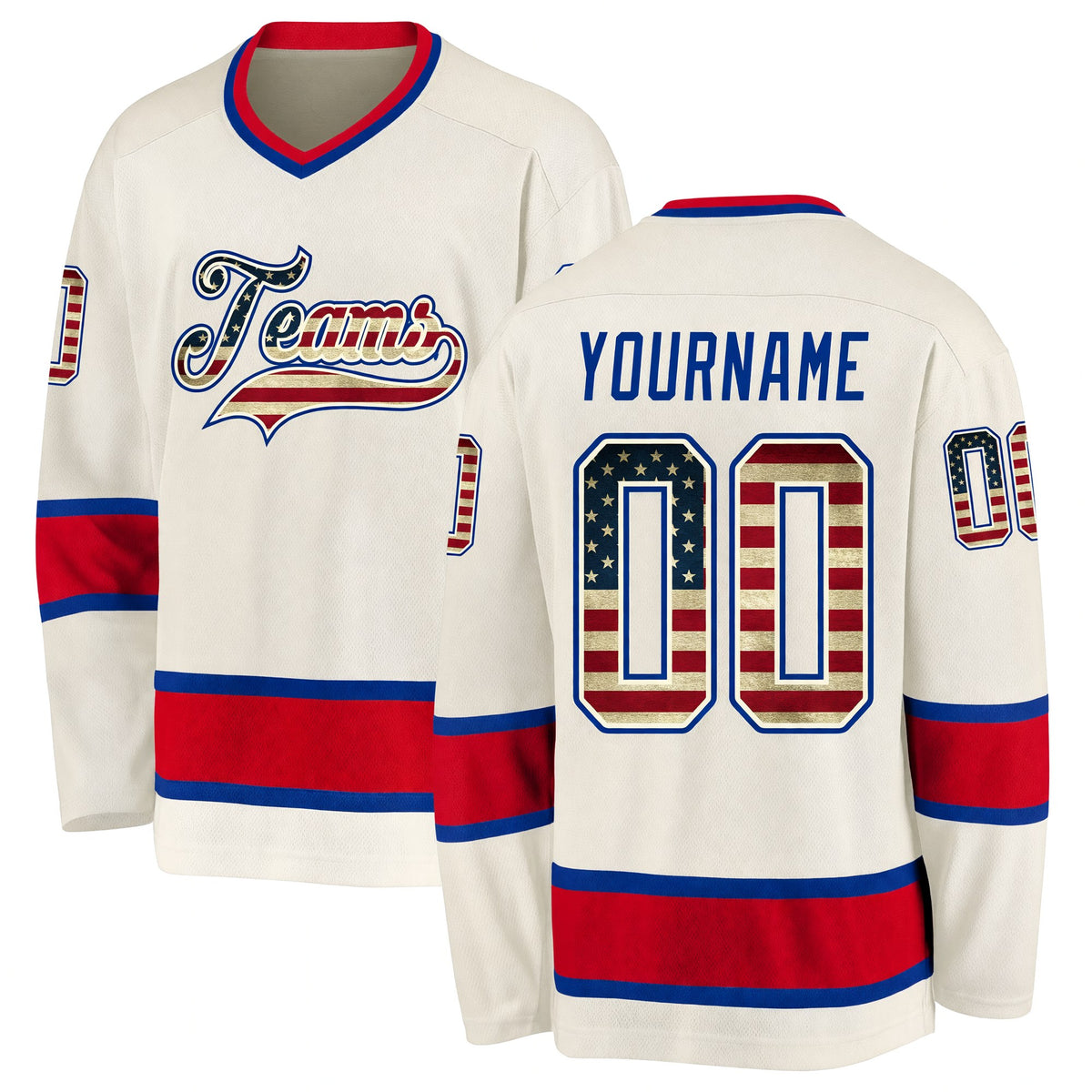 Custom Cream Vintage USA Flag Royal-Red Hockey Jersey