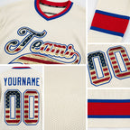 Custom Cream Vintage USA Flag Royal-Red Hockey Jersey detail