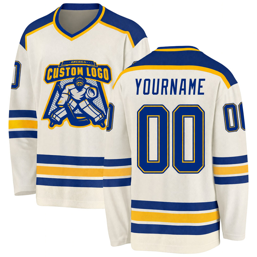 Custom Cream Royal-Gold Hockey Jersey
