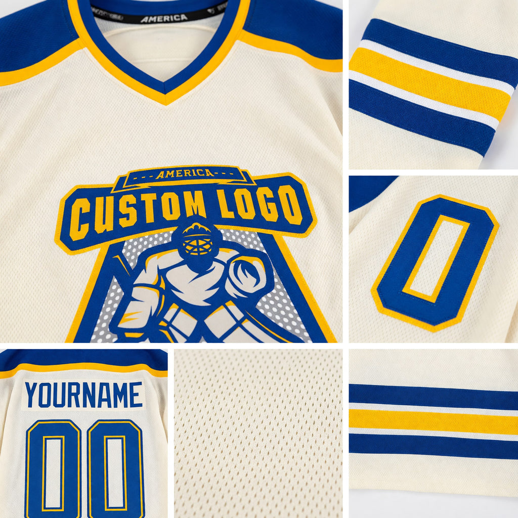 Custom Cream Royal-Gold Hockey Jersey detail