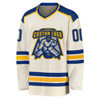 Custom Cream Royal-Gold Hockey Jersey photo 2