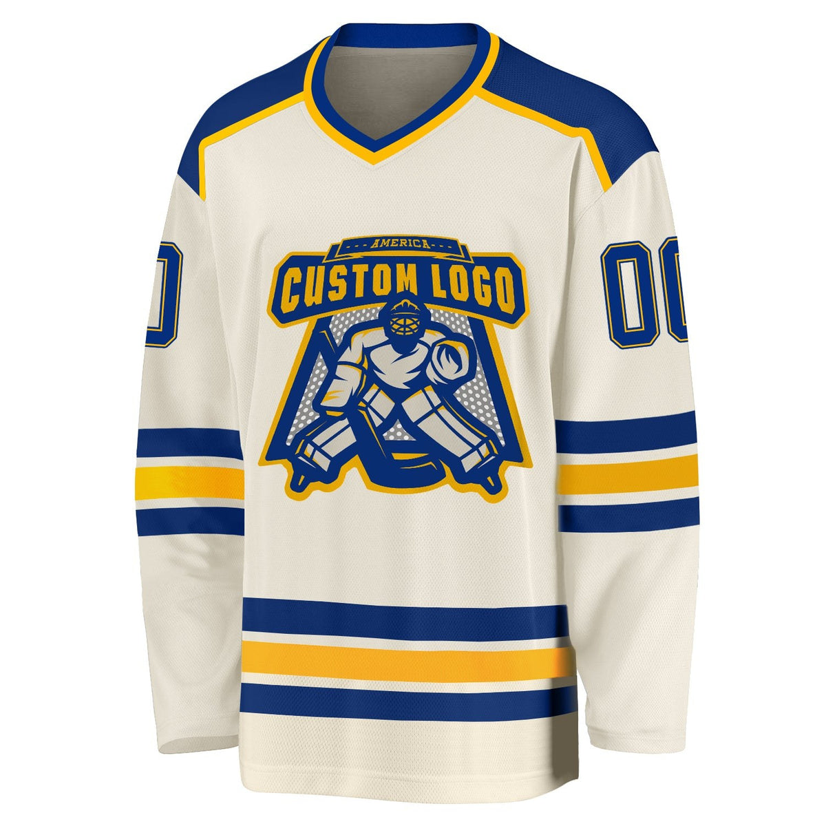 Custom Cream Royal-Gold Hockey Jersey photo 2