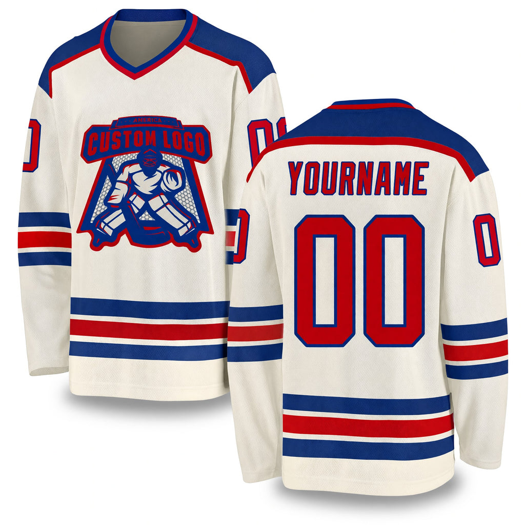 Custom Cream Red-Royal Hockey Jersey