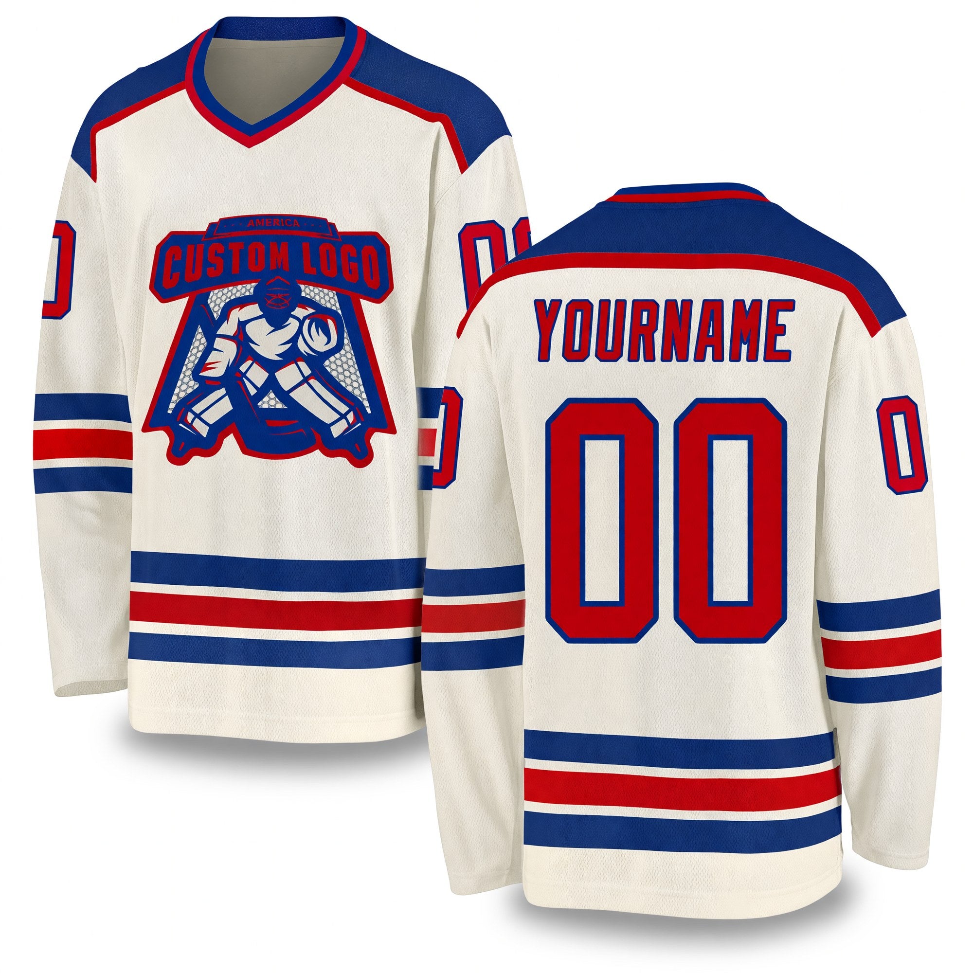 Custom Cream Red-Royal Hockey Jersey