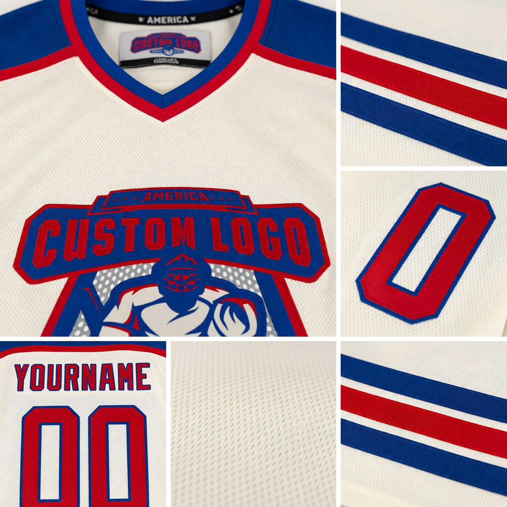 Custom Cream Red-Royal Hockey Jersey detail