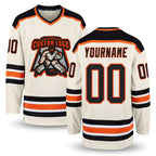 Custom Cream Black-Orange Hockey Jersey