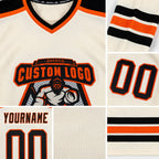 Custom Cream Black-Orange Hockey Jersey detail
