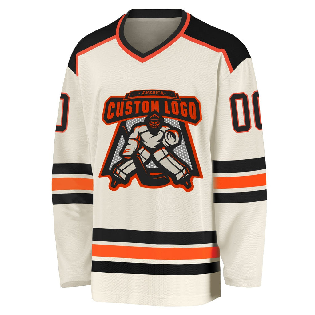 Custom Cream Black-Orange Hockey Jersey photo 2