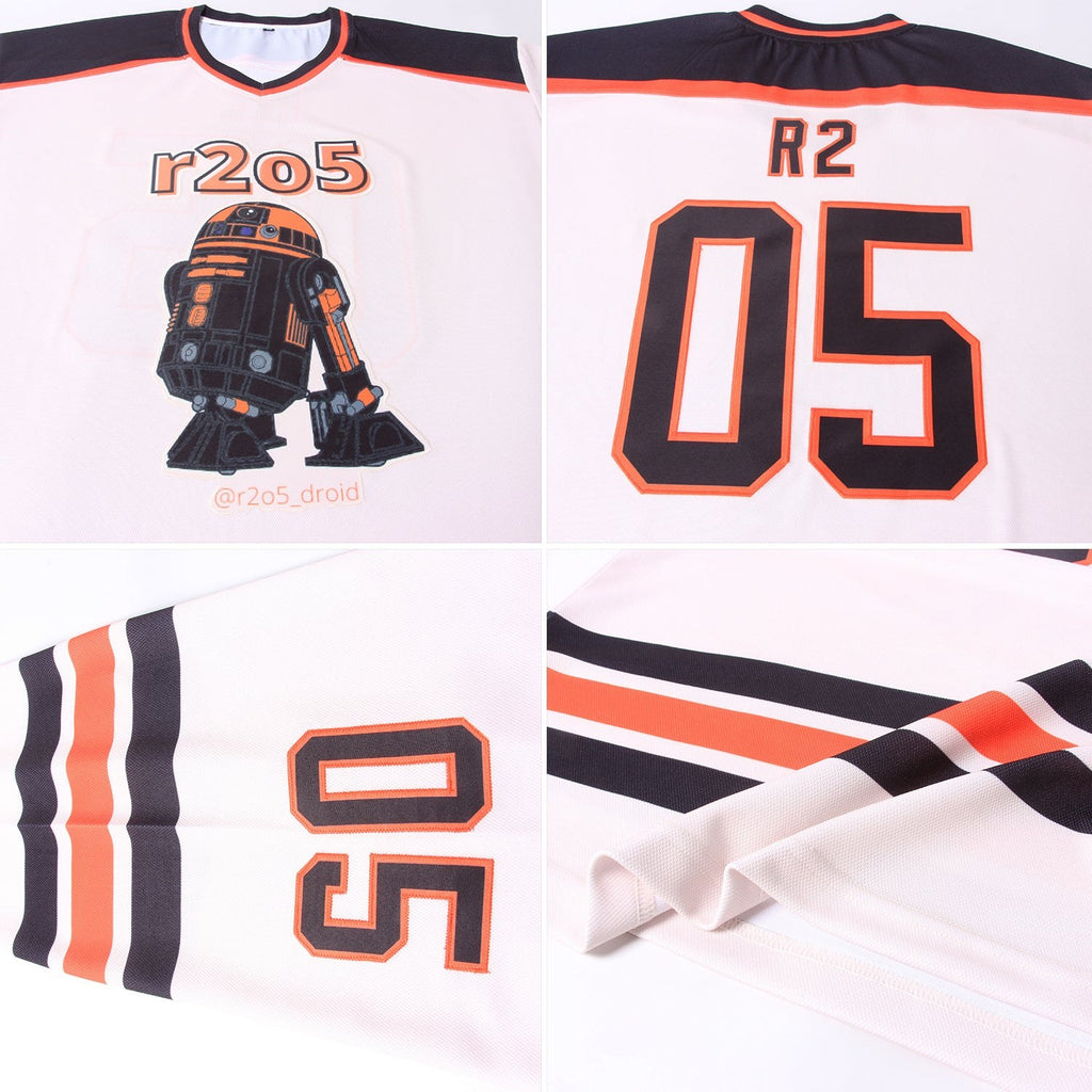 Custom Cream Black-Orange Hockey Jersey photo 4
