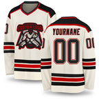 Custom Cream Black-Red Hockey Jersey