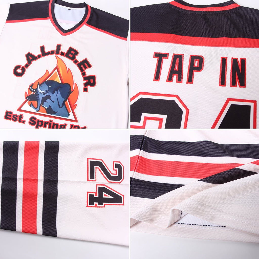Custom Cream Black-Red Hockey Jersey photo 4