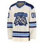 Custom Cream Navy-Light Blue Hockey Jersey photo 2