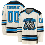 Custom Cream Blue-Black Hockey Jersey photo 1