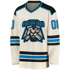 Custom Cream Blue-Black Hockey Jersey photo 2