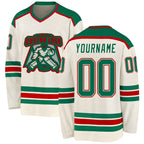 Custom Cream Kelly Green-Red Hockey Jersey
